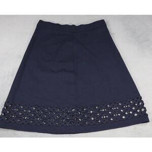 Ann Taylor Women’s Skirt Eyelet Hem Detail Knit Stretch Navy Blue Size Small